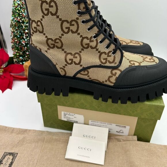 Men’s Gucci maxi GG logo combat boots size 12.5 made in Italy - Picture 8 of 10